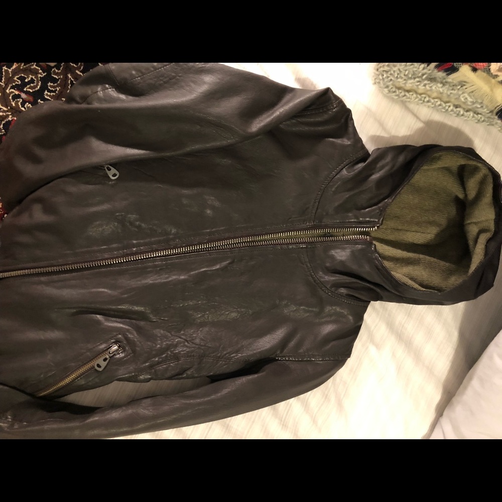 Hooded leather jacket